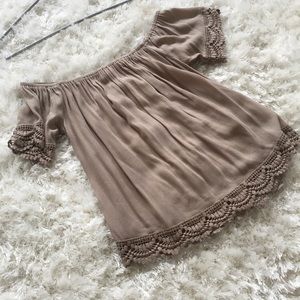 Beige/Taupe off the shoulder blouse